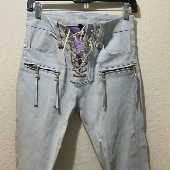 UNRAVEL Streetwear Lipstick Leather Lace Up Pants Gray Ben Taverniti - Picture 4 of 13